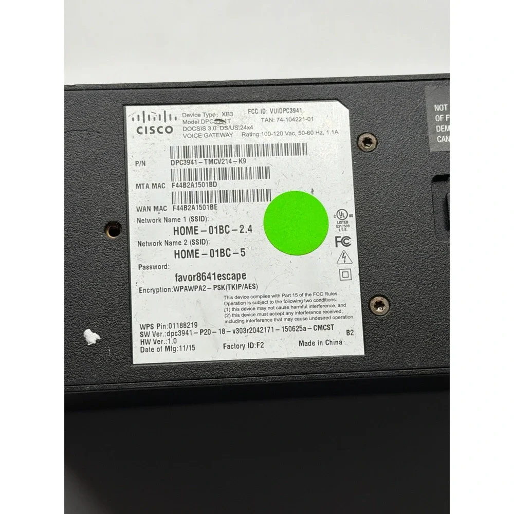 Xfinity Cisco DPC3941 DOCSIS 3 0 Cable Modem WiFi Router Gateway - Picture 4 of 7